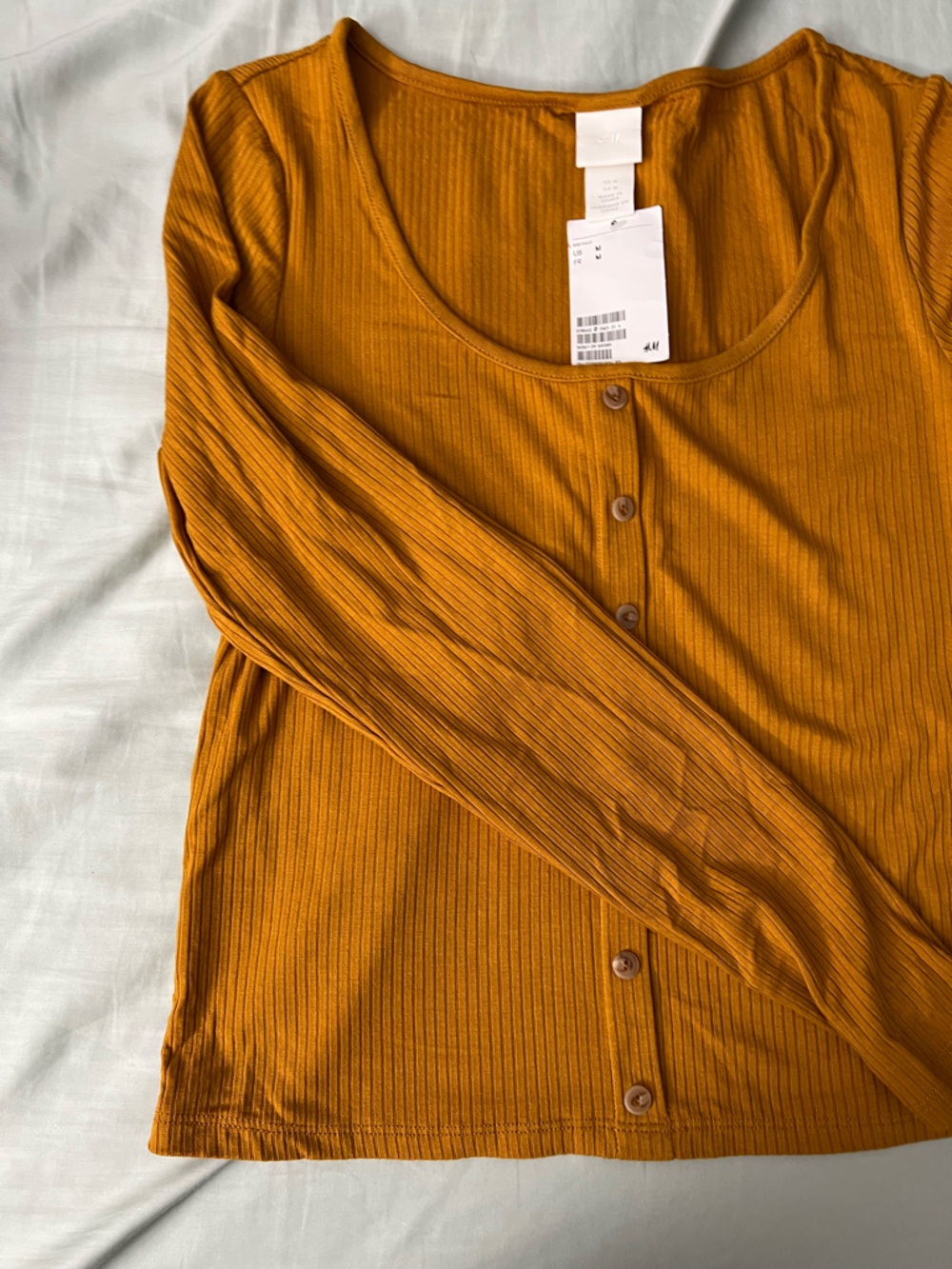 H&M Mustard Ribbed Button-Front Top - Picture 2 of 3
